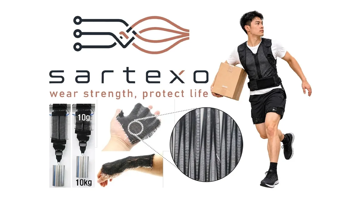 SARTEXO 소개 영상 썸네일 — 근육옷감 기술과 Bionic Suit